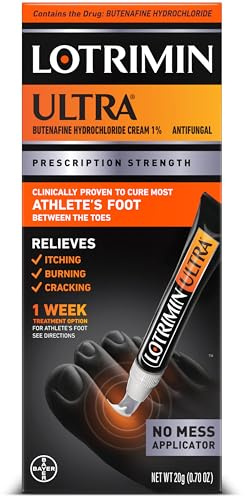 Lotrimin Ultra with No Touch Applicator,1 Week Athlete's Foot Treatment Cream. Prescription Strength Butenafine Hydrochloride 1%,Cures Most Athlete’s Foot Between Toes,Antifungal,0.7 oz (20 Grams)