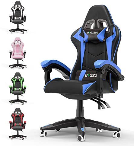 bigzzia Gaming Chair Ergonomic Gamer Chairs with Lumbar Cushion + Headrest Gaming Chair Height Adjustable Computer Chair Office Chair for Adults Girls Boys