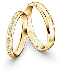 JC Trauringe Gold 333 Gold Paarpreis Poliert I Partnerringe Gelbgold mit Gravur in edler Schatulle I 2 Hochzeitsringe Herrenring ohne & Damenring mit Zirkoniasteine I ICT44