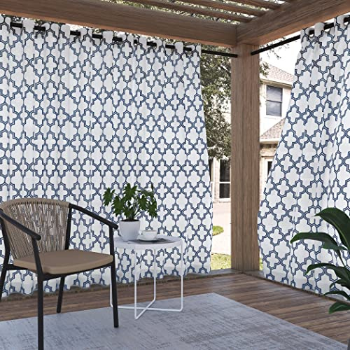 Sun Zero Ria Trellis Print Indoor/Outdoor UV Protectant Energy Efficient Grommet Curtain Panel, 54 x 84, Indigo