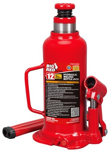 BIG RED 12 Ton (24,000 LBs) Torin Welded Hydraulic Car Bottle Jack for Auto Repair and House Lift, Red, TAM91203B
