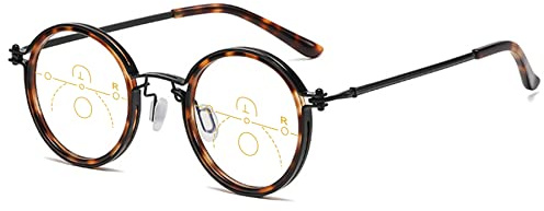 Lanomi Progressive Multifokal Lesebrille Damen Herren Rund Gleitsichtbrille Blaulichtfilter Retro Gleitsicht Lesehilfe Anti Blaulicht Brille mit Stärke