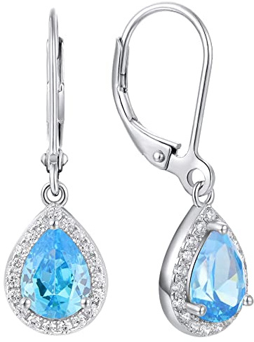 YL Damen Ohrhänger 925 Sterling Silber 12 Geburtsstein 5A Zirkonia Oval Tropfen Ohrringe