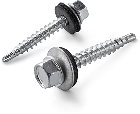 STRÜBER Trapezblechschrauben 4,8 x 35 mm, 250 Stück, RAL verzinkt | Selbstbohrende Bohrschrauben, Selbstschneidend, Mit EPDM Unterlegscheiben, Sechskant Metalldachschrauben