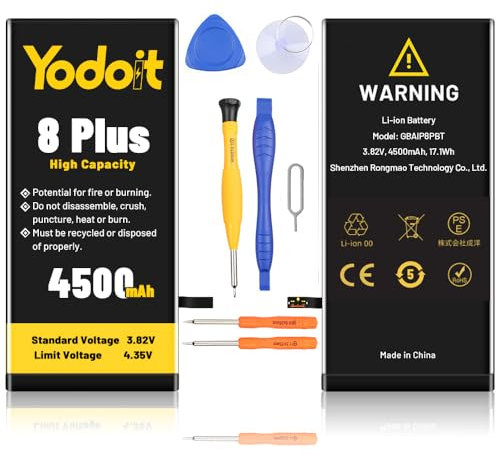 Yodoit Batteria per iPhone 8 Plus Batteria di Ricambio, 6000mAH Batteria Li-ion Alta Capacità 0 Ciclo Li-ion Batteria con Kit Sostituzione