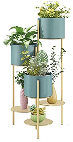 Wohnzimmer-Blumenständer Innendekorationsständer Balkon-Pflanzenständer Büro-Grünpflanzenständer Metall-Blumenständer (Color : Blau)
