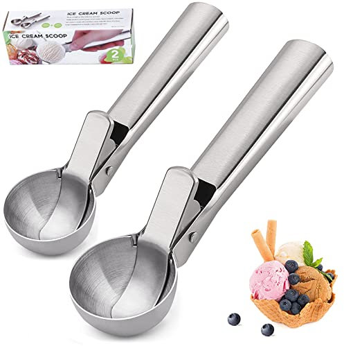 Eisportionierer Edelstahl - 2 Stück Eislöffel Portionierer, Groß 5.6cm, Klein 4.9cm, Eisportionier mit Auslöser, Ice Cream Scoop Geeignet für Keksteig, Eis, Melone, Spülmaschinenfest
