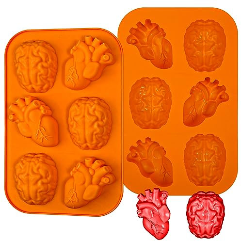 Kamehame Gehirn Silikonform Herz Organ Puddingform Silikon 2 Stück 3'' Muffinform Herzform Halloween Backform Gehirn Form Kuchenform für Pudding, Muffin, Schokolade