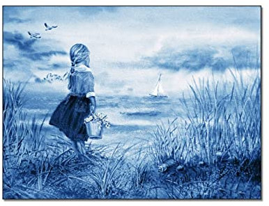 PACUM Wandbilder Modern Vintage Wandposter Kleines Mädchen das einen Korb trägt Aquarell Landschaft Leinwand Wanddekoration Leinwand Bild poster & kunstdrucke 40x60cm (Ungerahmt)