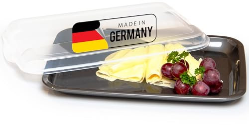 Novaliv Antracita Premium – Fiambrera con tapa transparente, recipientes para salchichas y quesos, dimensiones 25 x 17 x 3 cm, organizador para nevera