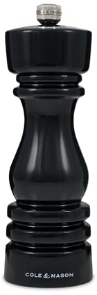 Cole & Mason H233097 London Negro Brillo Molinillo de Pimienta, Precision+/Molienda Ajustable, Madera de Haya, 180mm, Incluye 1 x Molino, Garanzia del Meccanismo a Vita