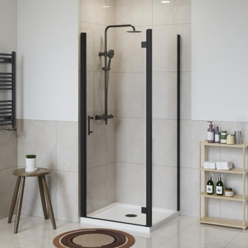 NRG 760 x 700mm Hinged Shower Enclosure Matte Black Framed Bathroom Cubicle Screen Door with Side Panel