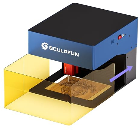 SCULPFUN iCube Pro Max 10 W lasergravyrmaskin, minilaserskärare med rökfilter, app-gravyr, gravyrhastighet 10 000 mm/min, temperaturlarm, 0,08 mm laserfokus, för trä, metall, akryl