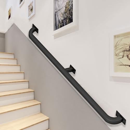 Pasamanos de escalera de hierro forjado de metal, pasamanos montados en la pared para escaleras interiores, exteriores escalones, barra de pasillo para el hogar, barandilla de escalera cuadrada negra