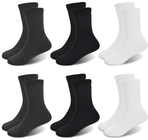 GENTABY Chaussettes thermiques pour filles garçons enfants chaussettes chaudes d'hiver pour tout-petit Cosy Rose Violet Noir Chaussettes idéales pour les activités d'hiver Bottes Chaussettes 6 paires