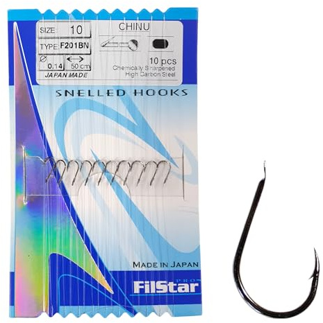 PRO FILSTAR Angelhaken Set mit Vorfach 10 Stück, N10 - Gebundene Haken | Mono Angelschnur 50cm DIA0,14mm - Karpfenangeln - Karpfen Angeln Zubehör - Karpfenhaken - Carp Fishing Hooks Angelzubehör