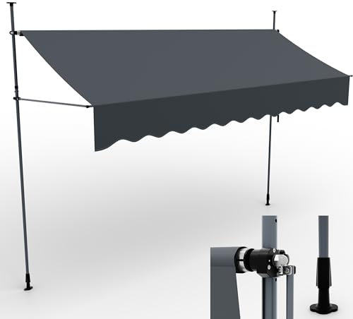 ONBEST Klemmmarkise aufrollbar in 3 Größen – 200/300 / 400 cm breit – Balkonmarkise ohne Bohren für Balkon & Terrasse – Handkurbel – Sonnenschutz, Regenschutz & Sichtschutz (Anthrazit, 4m x 1,2m)