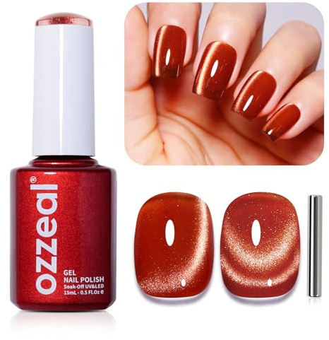 Ozzeal Smalto Semipermanente Unghie Magnetico, 15ml Arancio Corallo Crystal Cat Eye Gel Nail Polish Con Magnete Occhi Di Gatto Smalti Semipermanenti Per Unghie Diamond Glitter Smalto Gel
