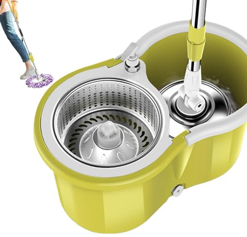 Serpillère avec seau et essoreur, serpillère avec seau – Kit de serpillère et seau rotatif à 360 degrés, système de nettoyage pour le sol – Système de nettoyage des sols polyvalent, ensemble seau de