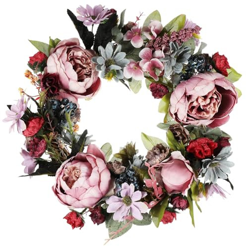 Kichvoe Artificial Flowers Door Wreath Round 12 Inch Floral Front Door Wreath Wall Hanging Wreath Candle Ring Table Centerpiece for Indoor Outdoor Wedding Birthday Halloween Christmas