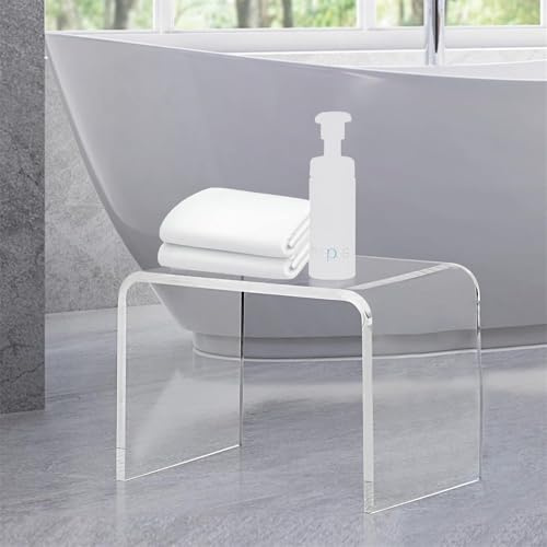 Klar Acryl End Tabelle,U-förmigen Beistelltisch mit abgerundeten Kanten,stilvolle Moderne Couchtisch kleine,Duschbänke,Acryl Tritthocker,Verdickter Klarer Fußhocker Badezimmer,31.75x22.86x23.03cm