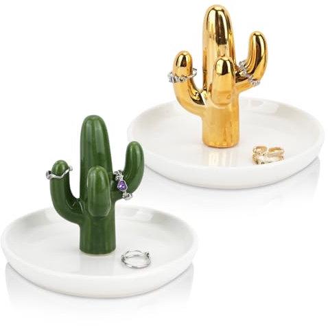 2 Pack Ringhalterschale, Schmucktablett Keramik, Schmuckschale zur Aufbewahrung von Armbändern, Ohrringen und Halsketten, dekorative Tabletts in Kaktusform für Frauen, ihren Geburtstag und Weihnachten