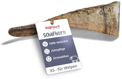 Supravit Natürliches Schafhorn | Größe XS Kauspielzeug für Hunde | gesundes Kauhorn für Zähne & Zahnfleisch | Langanhaltend, robust & splitterfrei für alle Hundegrößen