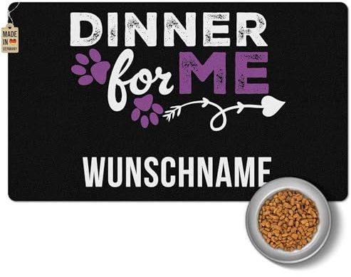 PR Print Royal Napfunterlage mit Name selbst gestalten - Dinner for me - Pink, Futtermatte für Hunde & Katzen - Personalisierte Geschenkidee, Waschbar | 60 x 35 cm, rutschfest
