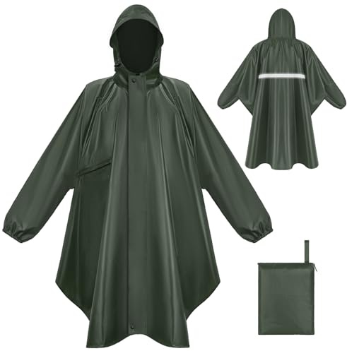 LUROON Leichter Wasserdichter Regenponcho Regenjacke Damen Herren mit Kapuze Faltbare Regencape Fahrrad mit Taschen Reflexstreifen, Wiederverwendbar Regenmantel für Wandern Angeln Radfahren Reisen