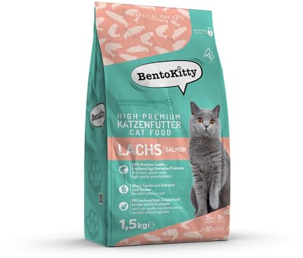 BentoKitty Lachs 1,5 kg – Getreidefreies High Premium-Katzen-Trockenfutter | 71% tierische Zutaten & 30% frischer Lachs | Zuckerfrei & ohne künstliche Zusätze Alleinfuttermittel