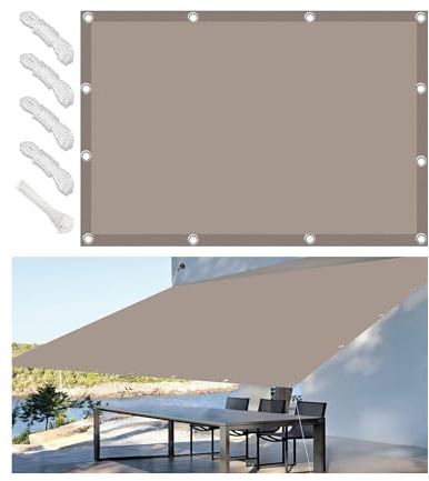 Tenda a Vela Ombreggiante Impermeabile 1.2x1.5M Rettangolare Protezione Raggi UV 98% Tenda da Sole Poliestere Antistrappo con Corde e fascette per Giardino Balcone Piscinae Terrazza Cachi