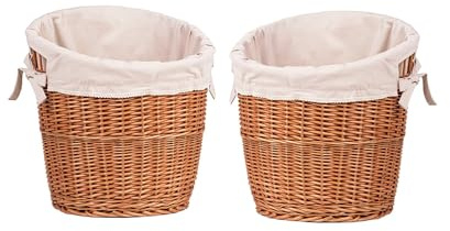 e-wicker24 Alles aus Weide Juego de 2 cestas de mimbre, cesta de panadería, cesta de pan, cesta para servir, soporte para pan, panera de mimbre natural (con ribete)