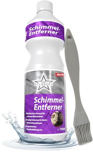 Ricostar Schimmelentferner Bad mit Pinsel 750 ml – Anti Schimmelspray für Bad, Fugen, Wand, Fenster, Dusche – Schimmel & Stockflecken effektiv entfernen – Profi-Schimmelreiniger mit Aktivchlor