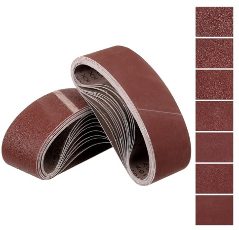 Kozelo 21Pcs Bandas de Lijado 76mm x 533mm Papel de Lija Abrasivo | óxido de Aluminio, 40/60/80/120/180/240/400 Grano, para Banda Lijadora Metal Molienda Carpintería óxido Eliminación