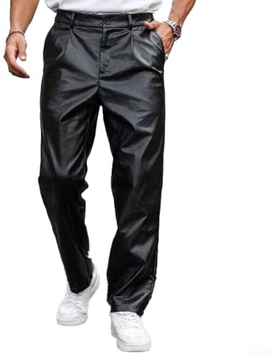 Pantalon large en similicuir pour homme, style moto, style hip-hop, mode hip-hop, taille 2XL, noir