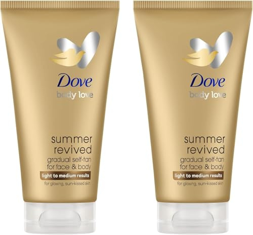 Dove Lotion Autobronzante Visage & Corps Summer Revived, 2x 75ml | Für Helle und Mittlere Hauttypen, Stufenweise Bräunung, Natürliches Finish, 72H Feuchtigkeit, Mit Aloe Vera Extrakt