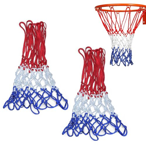 PEKLLOCY 2 piezas de red de baloncesto impermeable, balnet duradera para aros estándar, redes resistentes a la intemperie, fácil de instalar, perfecta para exteriores e interiores, diseño azul blanco