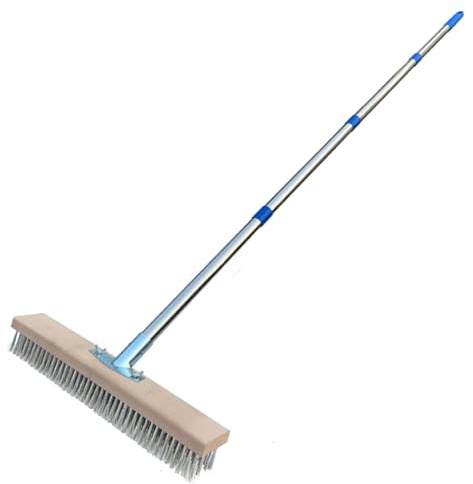 Miosugo Drahtbesen zur Moosentfernung mit Stiel, Stahlbesen 40 cm, Stahldrahtbesen mit Stiel, Drahtbürste für Terrasse, Deck, Garten,Dusche, Wand, Garage