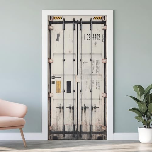 3D Türaufkleber Container Container Weiß Türfolie Türposter, Industriestil Wandaufkleber zum Abziehen und Aufkleben, Schlafzimmer Wohnzimmer Küche Dekorationen 95x215 cm T4L119