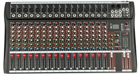 Audio Mixer, 16-Channel DJ Mixer Professional Mixer DJ Controller, +48V Phantom Power, 6 Music Modes, Interface, USB, Bluetooth Connection