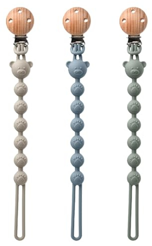 Sdhgerh 3er-Pack Schnullerkette aus Silikon, Einteiliges Design Schnullerkette für Babys MäDchen und Junge, BPA Frei Weiche Flexible Robustheit Sauberhaltung von Schnullern (Mandel, Grün, Blau)