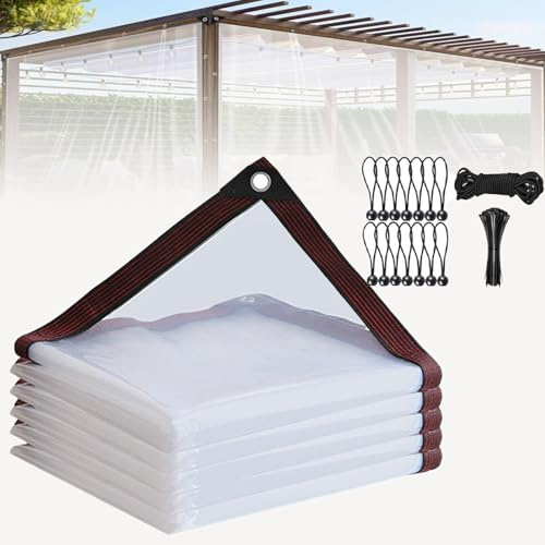 Lona Impermeable Transparente con Ojales de 2.5x2.2m, Lona Transparente Resistente al Agua para Exteriores, Muebles de Jardín o Terraza, Aislamiento de Plantas