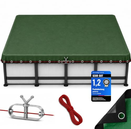 poolomio Poolabdeckung rechteckig 800x400 cm 2in1 Solarplane & Winterplane | Robuste, UV-beständige 110 g/m² PE-Poolplane – hemmt Algen, hält Blätter & Schmutz fern, inkl. Spannseil; Planenmaß 860x460