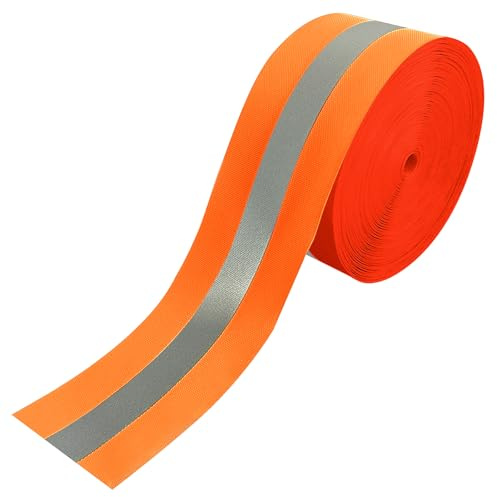 MARARDI Nastro Riflettente per Cucire - Tessuto Catarifrangente [20 Metri x 50 mm] non Adesivo - [Arancio Fluorescente] 100% Poliestere - Striscia di Sicurezza ad Alta Visibilità - Riflettente ≥300
