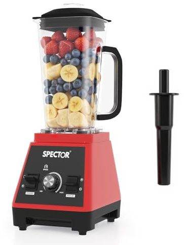 Spector 2L Commercial Blender, 1600W Smoothie Blender for Kitchen, High-Speed Mixer Food Processor, 3 Speeds Control, Juicer Smoothie, Ice Breaker, Ice Crush, Blend, Chop, Grind & Purée, Red