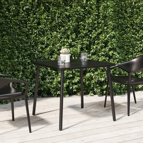 IBUQDDV Tavolo da giardino antracite, 80 x 80 x 71 cm, design a doghe in acciaio, per terrazze, giardino, robusto tavolo verniciato a polvere, con struttura stabile, resistente alle intemperie, con