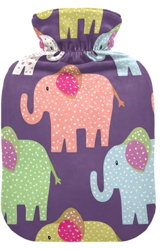 Hot Water Bottle with Soft Cover Hand Feet Warmer Cute Elephant Purple Hot Water Bag for Neck, Shoulder and Menstrual Cramps Medium