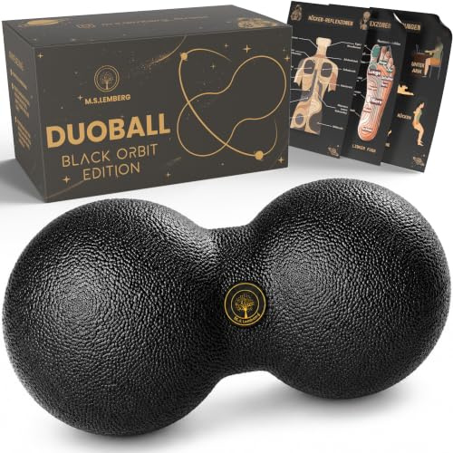 M.S.Lemberg Duoball - Palla fasciale per automassaggio, schiena, collo, spalle, colonna vertebrale e gambe, doppia sfera per massaggio, piccola 8 cm, edizione Orbit nera