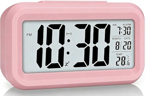 Lesipee Digital Alarm Clock for Bedroom, Desk Clock Battery Operated, Digital Clock with Extra Loud Alarm, Temperature, Auto-Dim and 12/24H Display Snooze Function for Heavy Sleepers Gifts for Kids