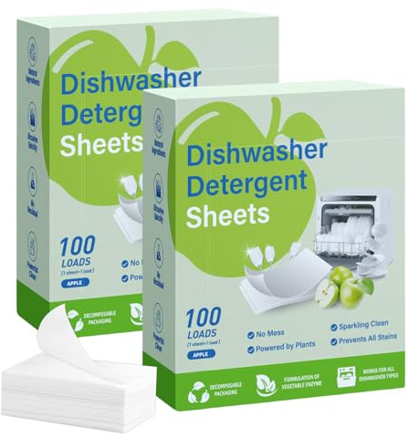 200 Stück Spülmaschinenblätter Bio – Plastikfrei & Biologisch Abbaubar, Kraftvolle Reinigung, Schnell Löslich ohne Rückstände, Ohne Chemie, Dishwasher Sheets mit Zitronen- & Apfelduft